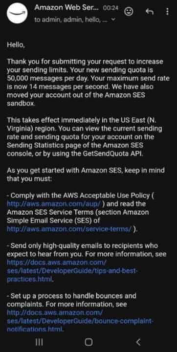 AWS SES SMTP – 50K Sending Limit!